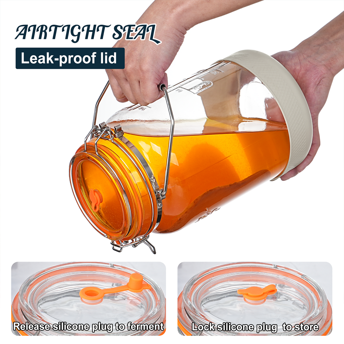 1 Gallon Fermentation Jars with Airlocks, 2 Pcs Wide Mouth Glass Jars with Airtight Lids, Stainless Steel Handle, Non-Slip Silicone Base for Pickle, Mead, Kimchi, Food Storage