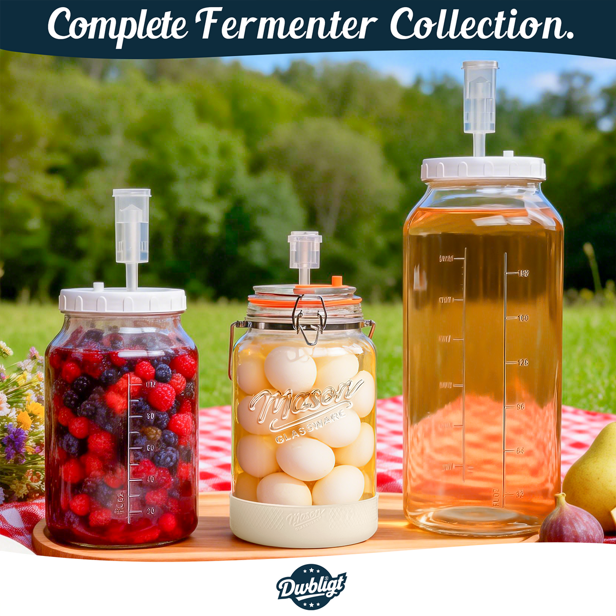 1 Gallon Fermentation Jars with Airlocks, 2 Pcs Wide Mouth Glass Jars with Airtight Lids, Stainless Steel Handle, Non-Slip Silicone Base for Pickle, Mead, Kimchi, Food Storage