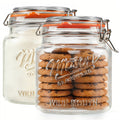 2 Pack Half Gallon Mason Jar with Hinged Lid, Wide Mouth Glass Flour Container for Food Storage, Cookie, Coffee, Pickle - 64 Oz Glass Jar with Glass Lid with 2 Scale Marks