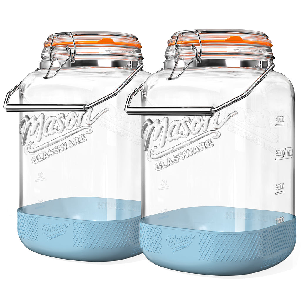 Dwbligt 2 Pack 1.5 Gallon Glass Jar With Airtight Lid, Square Large Mason Jars Wide Mouth with Scale Marks and Stainless Steel Handle-Glass Storage Containers for Cookie