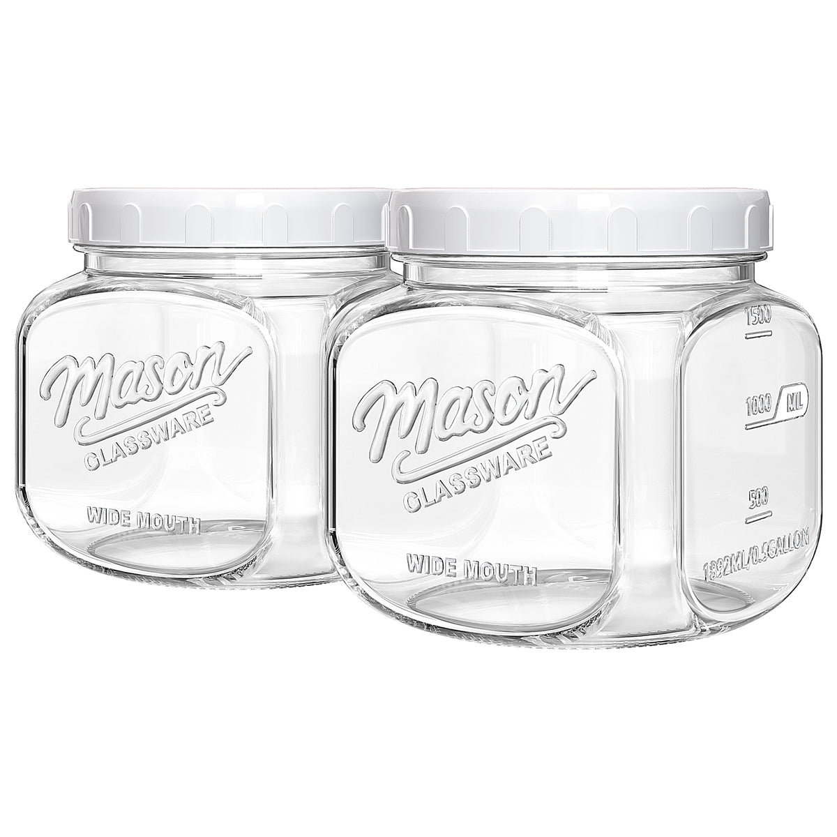 2 Pack Glass Cookie Jar with Airtight Lid, Half Gallon Mason Jar Wide Mouth for Food Storage, Flour, Sugar, Pasta, Sourdough - Square Glass Storage Containers with Marks