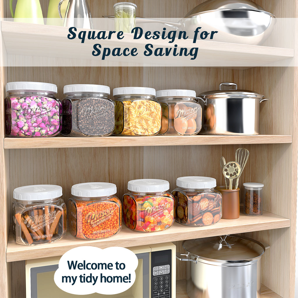 2 Pack Glass Cookie Jar with Airtight Lid, Half Gallon Mason Jar Wide Mouth for Food Storage, Flour, Sugar, Pasta, Sourdough - Square Glass Storage Containers with Marks