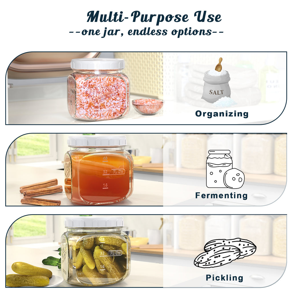 2 Pack Glass Cookie Jar with Airtight Lid, Half Gallon Mason Jar Wide Mouth for Food Storage, Flour, Sugar, Pasta, Sourdough - Square Glass Storage Containers with Marks