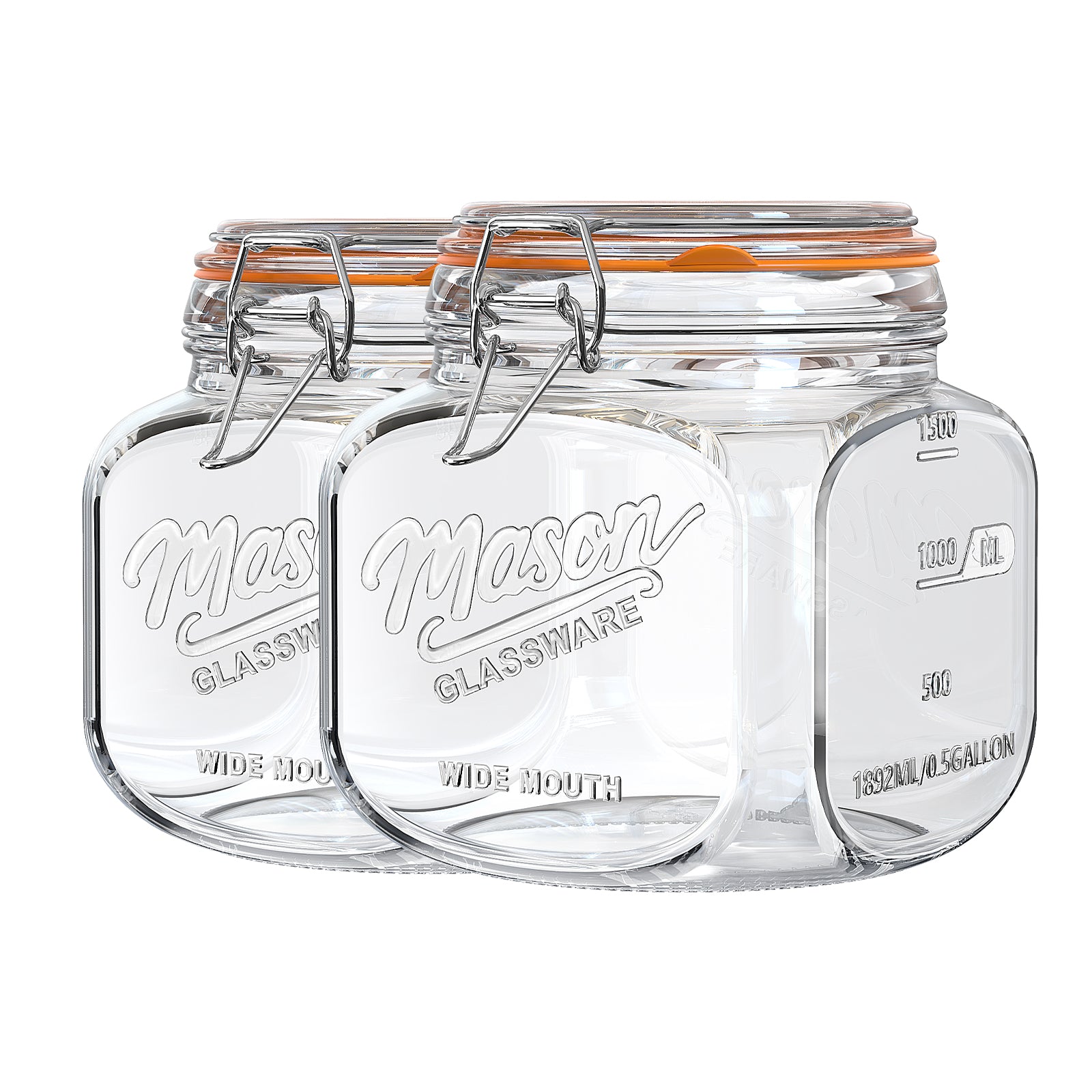 Dwbligt 2 Pack Half Gallon Mason Jar with Hinged Lid, Wide Mouth Glass Canisters for Food Storage, Cookie, Flour, Candy, Coffee, Pickle - 64 Oz Glass Jar with Lid