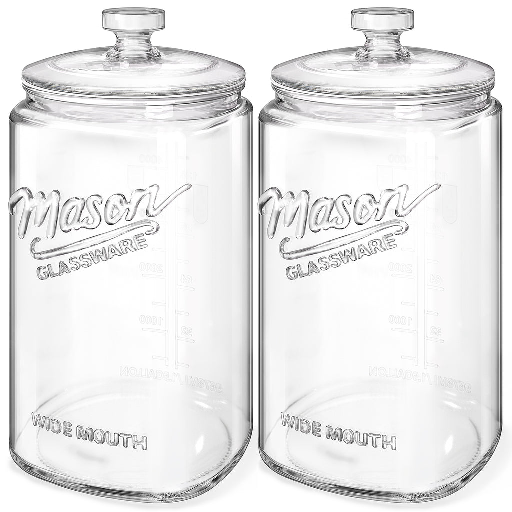 2 Pack 1.5 Gallon Glass Cookie Jar with Lid, Glass Canisters for Pantry Organizers & Storage, Wide Mouth Mason Jar for Flour Sugar, Sourdough Starter, Coffee, Dog Treat, Apothecary, Laundry Room