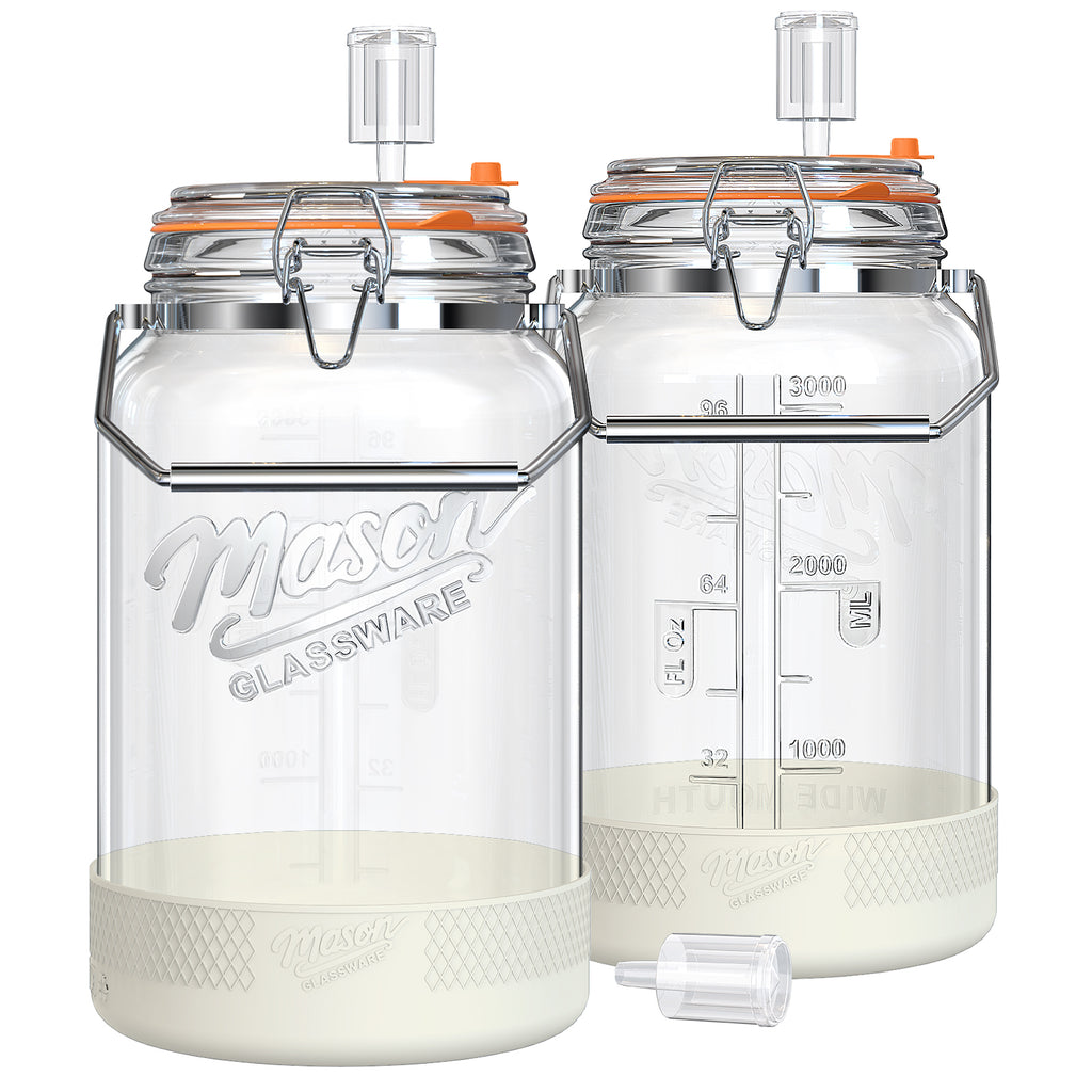 1 Gallon Fermentation Jars with Airlocks, 2 Pcs Wide Mouth Glass Jars with Airtight Lids, Stainless Steel Handle, Non-Slip Silicone Base for Pickle, Mead, Kimchi, Food Storage