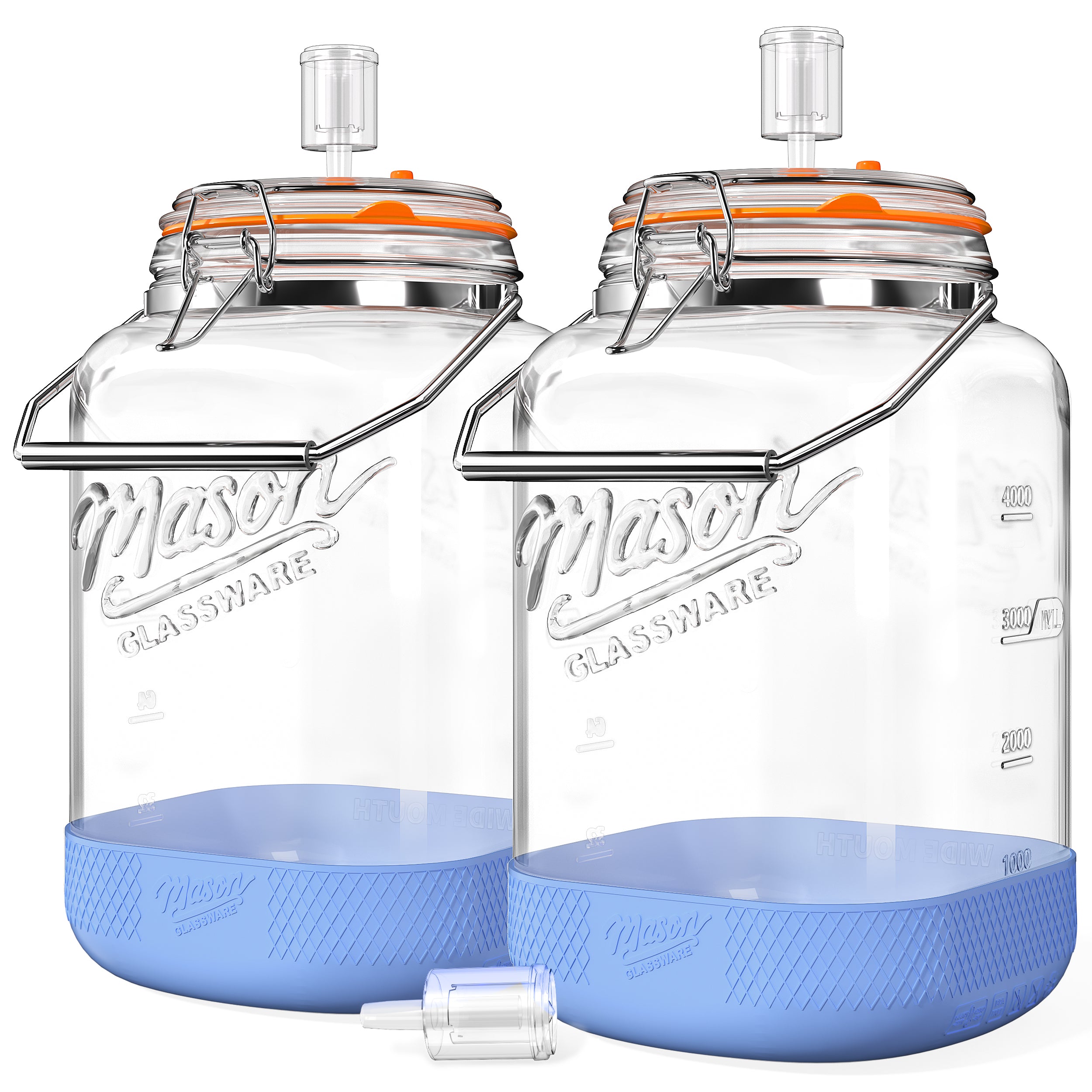 2 Pack 1.5 Gallon Large Fermentation Jar with 3 Airlock, Stainless Steel Handle, Non-Slip Silicone Base, Wide Mouth Glass Jars with Scale Mark - Pickle Jars for Sauerkraut, Sourdough Starter
