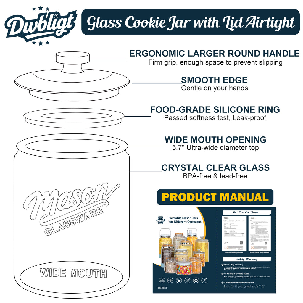1 Gallon Glass Cookie Jar with Lid Airtight, Large Wide Mouth Sourdough Starter Jar for Baked Goods - Glass Storage Container for Pantry Organizer, Laundry Room, Flour, Dog Treats, Meal Prep