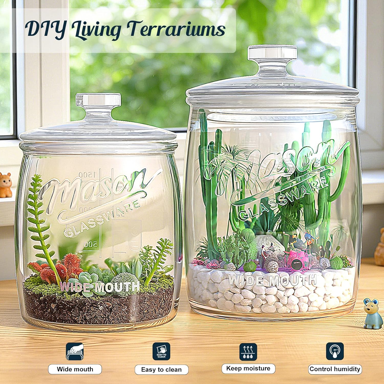 2 Pack Cookie Jar, Half Gallon Glass Jar with Airtight Lids for Cookies, Candy, Flour, Dog Treats, Coffee, Laundry Room Storage & Pantry, Wide Mouth Mason Jar for Sourdough Starter