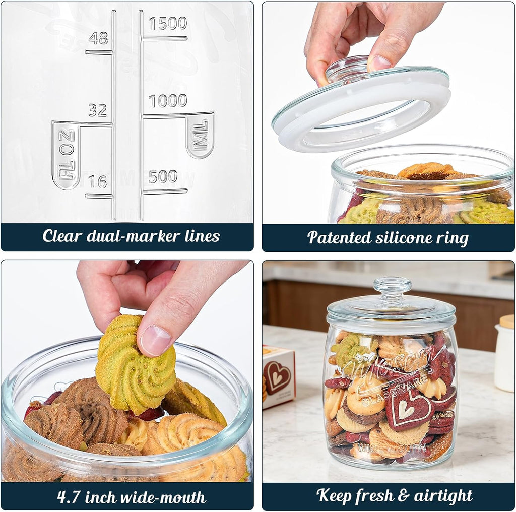 2 Pack Cookie Jar, Half Gallon Glass Jar with Airtight Lids for Cookies, Candy, Flour, Dog Treats, Coffee, Laundry Room Storage & Pantry, Wide Mouth Mason Jar for Sourdough Starter