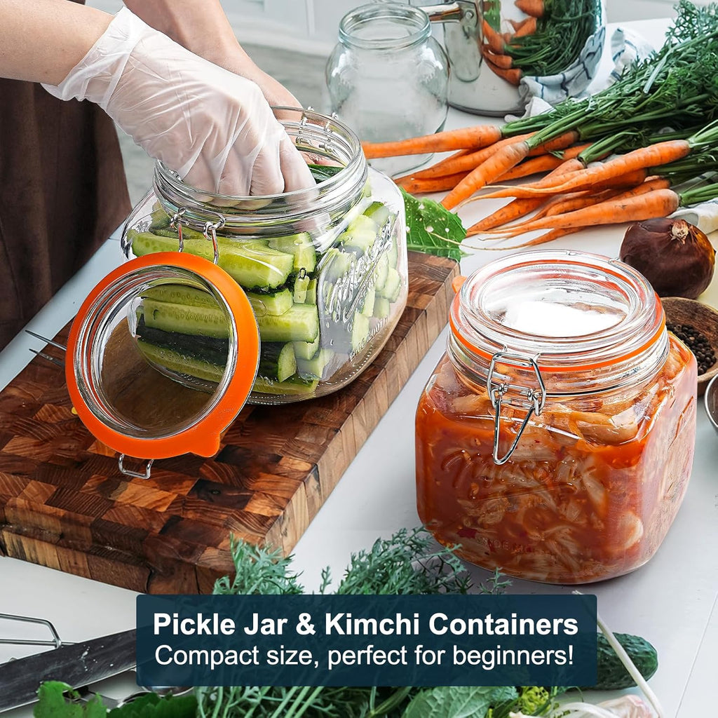 Dwbligt 2 Pack Half Gallon Mason Jar with Hinged Lid, Wide Mouth Glass Canisters for Food Storage, Cookie, Flour, Candy, Coffee, Pickle - 64 Oz Glass Jar with Lid