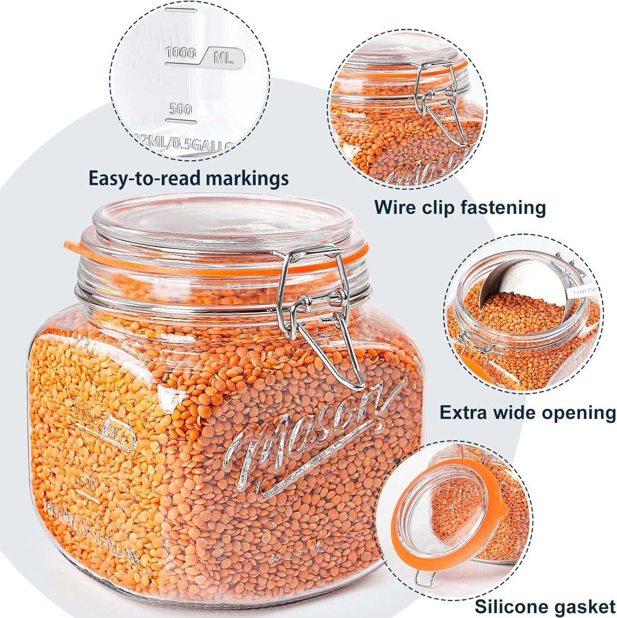 Dwbligt 2 Pack Half Gallon Mason Jar with Hinged Lid, Wide Mouth Glass Canisters for Food Storage, Cookie, Flour, Candy, Coffee, Pickle - 64 Oz Glass Jar with Lid