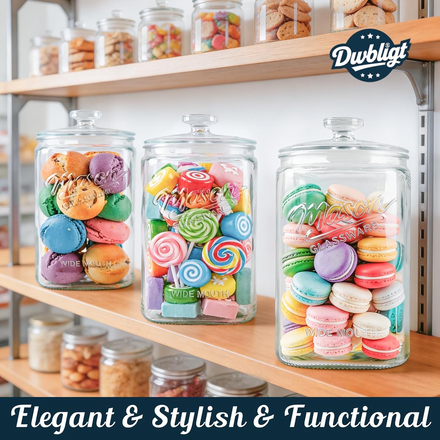 1.5 Gallon Glass Cookie Jar with Lid, Glass Canisters for Pantry Organizers & Storage, Wide Mouth Mason Jar for Flour Sugar, Sourdough Starter, Coffee, Dog Treat, Apothecary, Laundry Room