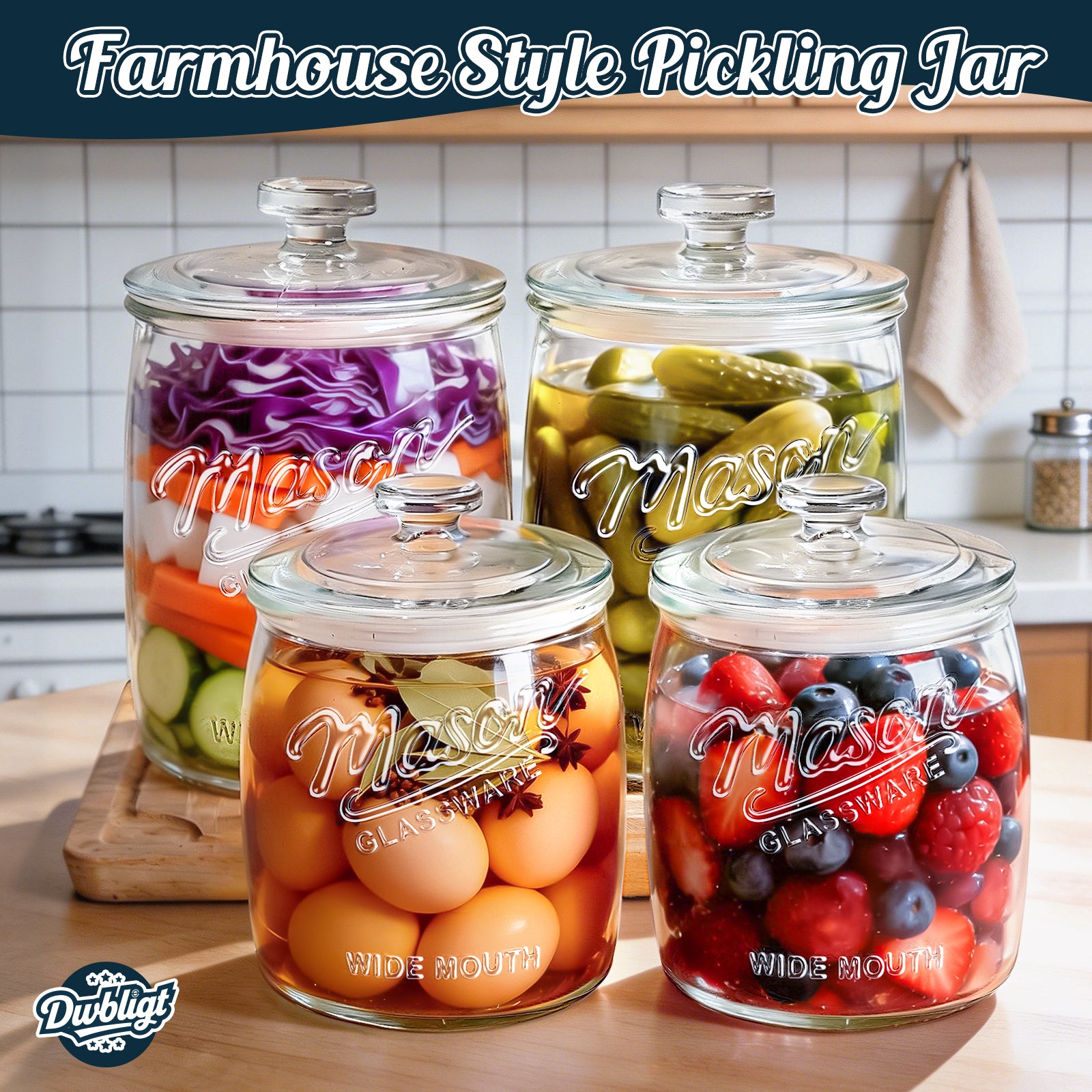 Half Gallon Cookie Jar, Glass Flour Sugar Storage Container for Kitchen Pantry & Laundry Room,Wide Mouth Mason Jar for Sourdough Starter, Candy, Flour, Dog Treats, Coffee